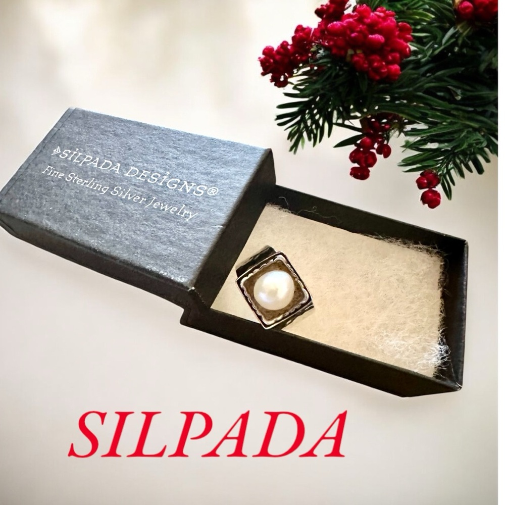SILPADA Sterling Silver Pearl Ring R0898 | Hammered Wide Band Size 7 Gift Box - Picture 6 of 11